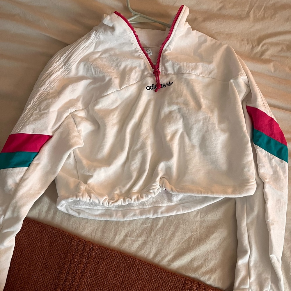 Adidas White Pullover with Pink Zipper
